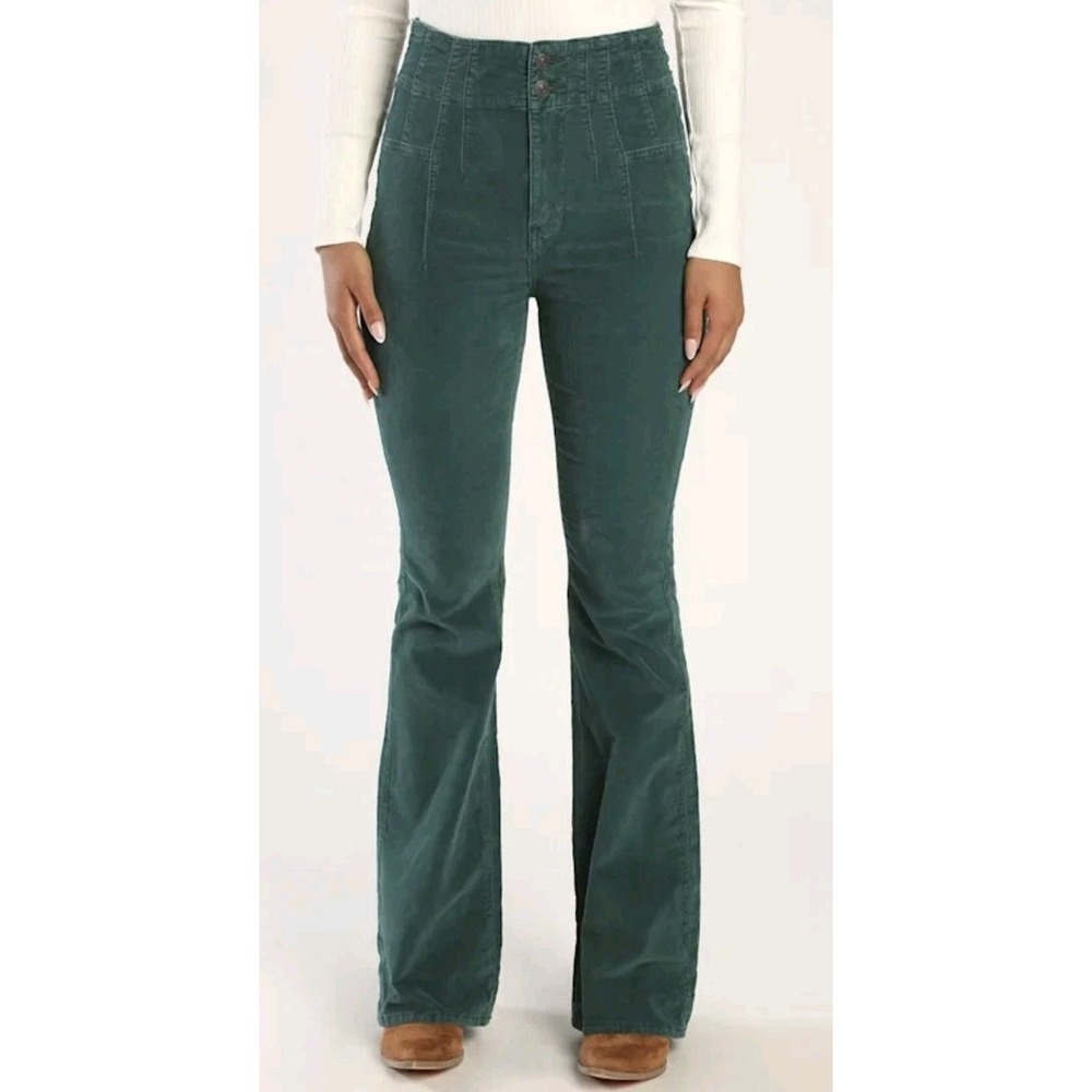 Free People Jayde High Rise Flare Corduroy Pants Green Huntress 30x33 Boho